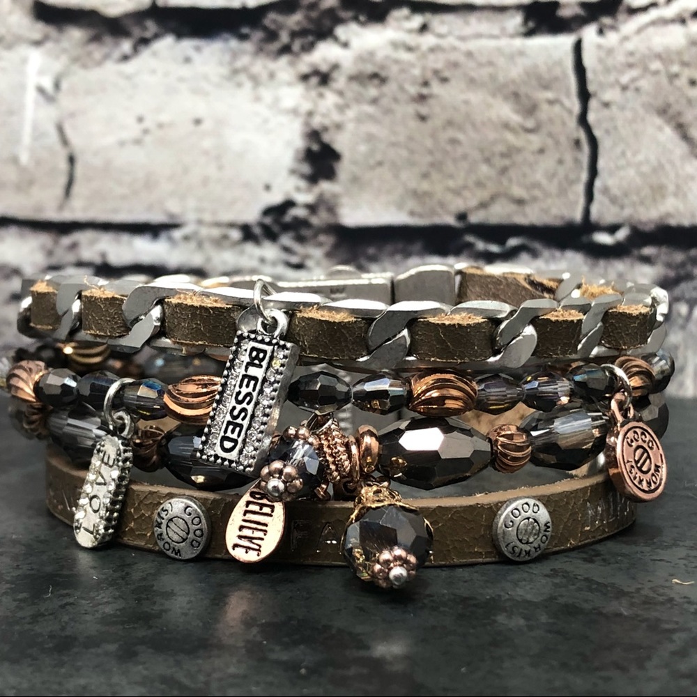 Empowerment  Leather Charmed Bracelet - Chocolate